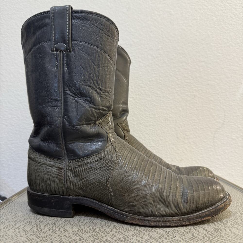 VTG MENS JUSTIN LIZARD SKIN GRAY COWBOY BOOTS SIZE 7.5 D, #3116